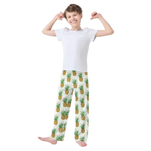 ZZXXB Geometry Pineapple Boys Long Pants Soft Trousers Elastic Waist Kids Lounge Bottoms with Pockets S-XL2