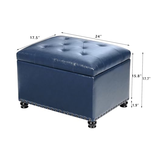 Image of Joveco Faux Leather Storage Ottoman Bench Rectangle 24 Inch Foot Rest Ottomans