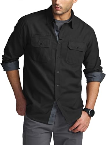 CQR Men's Flannel Button Down Shirts, Soft Cotton Plaid Long Sleeve Tactical Work Shirt, Warm Outdoor Essential with Pocket2