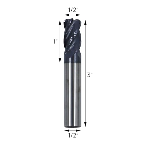 Image of 1 /2in Solid Carbide Corner Radius End Mill,30 Degree Helix-0.125inCorner Radius, 4 Flutes,AlTiN Coated Bits Tool for Medium Hardness Steel, Brass, Iron