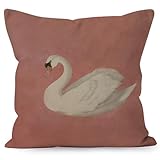 Liosei Vintage White Swan Decorative Throw Pillow Cover, Swan Gifts for Women, Rustic Retro Elegant Animal Pink Pillow Covers for Girls Room Bedroom Home Bed Sofa Decor, 18x18 Inch