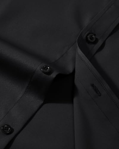ROUWELL Black Dress Shirt for Men Long Sleeve Wrinkle Free Stretch Non Iron Business Formal Work Button Down Shirts L - Image 3