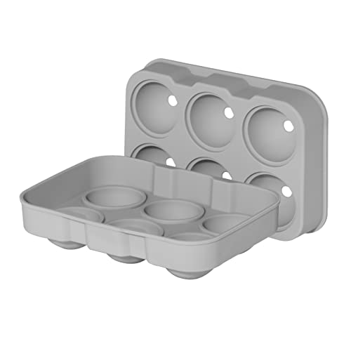 OGGI Ice Cube Tray, Ice Ball Molds, Large Ice Sphere Maker, Flexible 6 Cavity Silicone Ice Ball Trays for Freezer, Slow Melting Big Ice Spheres for Whiskey, Cocktails & Juices, BPA Free - Gray