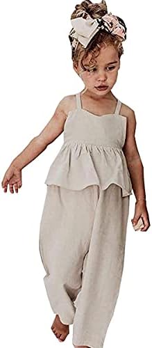 Toddler Kids Baby Girl Sleeveless Ruffle Romper Jumpsuit Backless Playsuit Outfit Overalls (Beige, 4-5 Years)