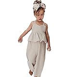 Toddler Kids Baby Girl Sleeveless Ruffle Romper Jumpsuit Backless Playsuit Outfit Overalls (Beige, 12-24 Months)