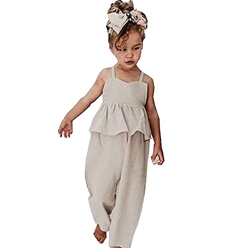 Toddler Kids Baby Girl Sleeveless Ruffle Romper Jumpsuit Backless Playsuit Outfit Overalls (Beige, 4-5 Years) #TOP9
