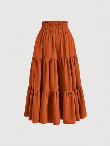 Women's Elegant Solid Color Tie Waist Ruffle Hem Casual A-Line Skirt Long Skirts3