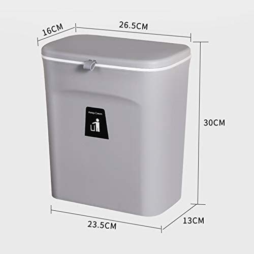 Image of 9L Large Foldable 2.4 Gallon Kitchen Compost Bin for Counter Top or Under Sink, Hanging Small Trash Can with Lid for Cupboard /Bathroom /Bedroom /Office /Camping, Mountable Indoor Compost Bucket (Gray)