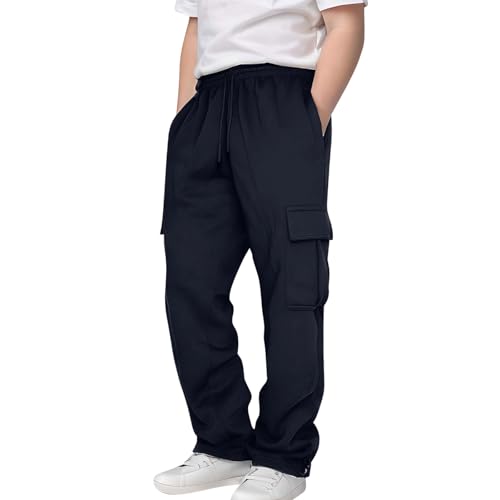 Boys Baggy Cargo Sweatpants Wide Leg Loose High Waist Fall Athletic Joggers Gym Palazzo Running Hiking (Navy, 3-4 Years)