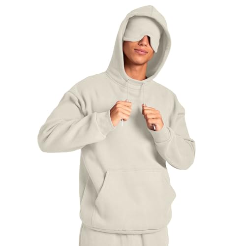 Hoodie with Eye Mask Built in Airplane Mode Travel Hoodie, Sweatshirt with Built in Eye Mask & Hidden Pockets