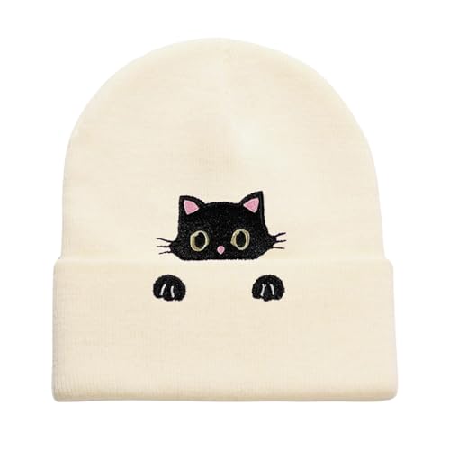 GWAWG Gorro de punto para mujer, bonito gorro de punto, regalo para amantes de los gatos, gorro cálido de invierno, negro, blanco, rosa, morado, gorro de punto de animales, gorras de moda para