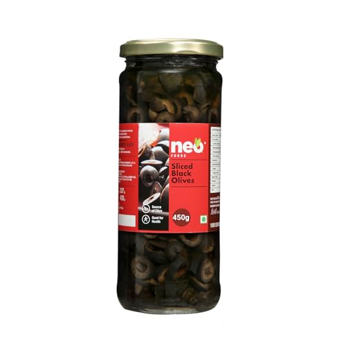 Image of Neo Sliced Black Olives 450g l Spain Olive l Low Fat Ready-to-Eat Healthy Snack, Source of Fibre l Enjoy as Topping for Pizza & Pasta l 450g