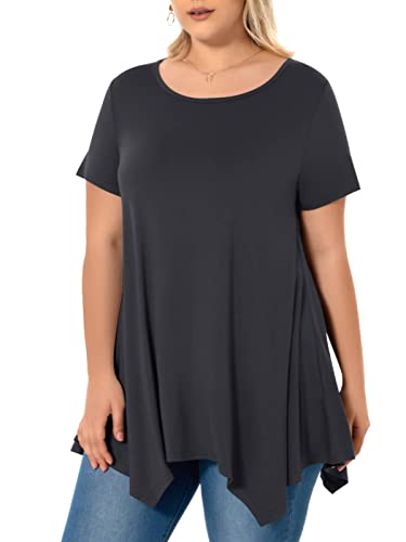 BELAROI Womens Plus Size Tunic Tops Summer Short Sleeve Loose Fit T Shirt Casual Blouse Swing Flowy Tunics for Leggings(2X,Deep Gray)