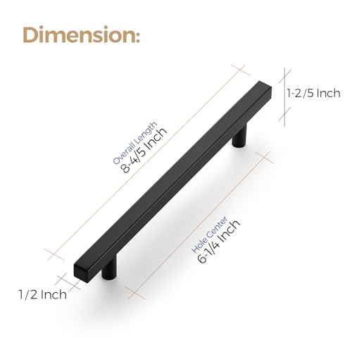 Image of Ravinte 30 Pack 6-1 /4 Inch Cabinet Pulls Black Sqaure Kitchen Cabinet Handles Black Cabinet Hardware Stainless Steel Drawer Pulls 8-4 /5 Inch Overall Length with Mounting Template