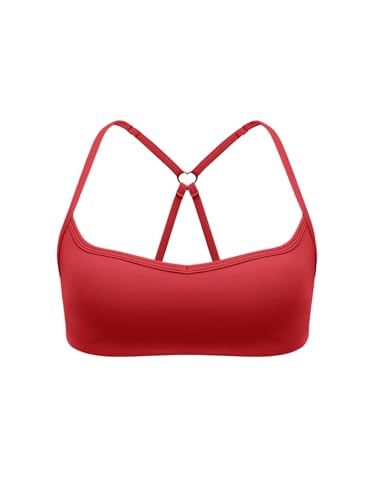 Image of LASLULU Womens Adjustable Spaghetti Straps Sports Bra Sweetheart Neck Wireless Padded Workout Yoga Crop Tops