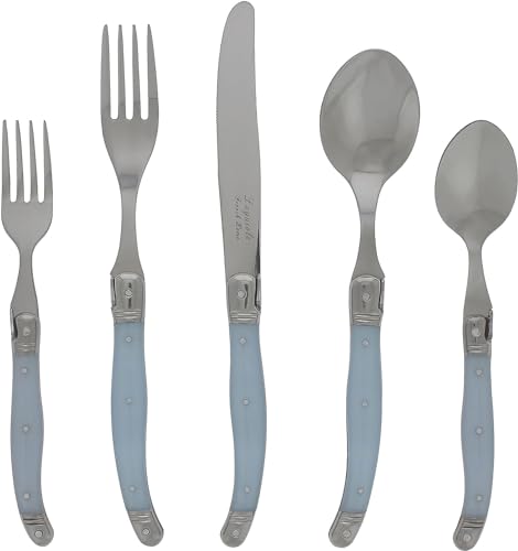 French Home Laguiole 20 Piece Flatware Set – Stainless Steel Flatware Set for 4 – Luxurious Light Blue Utensil Set with Knives, Spoons and Forks