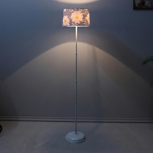 Image of tu casa White Metal-Iron Base Foldable Floor Lamps with Narcissue Floral Print & Satin Shade for Bedroom, Living Room, Lounge, Office Area, Gifting Without Bulb for Home Decoration (Height - 57 inch)