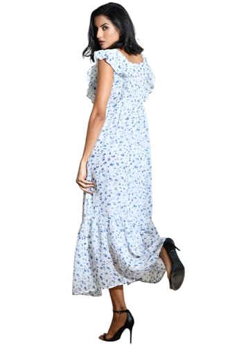 Image of IUGA Georgette Jacquard Butti Square Neck Knee Length Western Dresses for Women