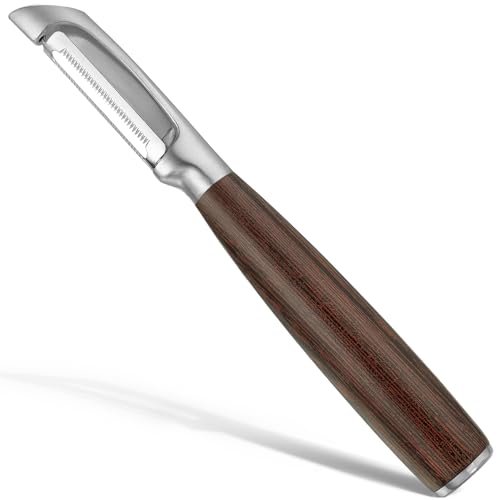Serrated Blade Premium I Type 304 Stainless Steel Multifunctional Kitchen Peeler Real Wood Handle Ultra Sharp Blade Vegetable Potato Apple(Wenge)