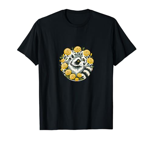 Mapache Ilustración Caléndulas Camiseta