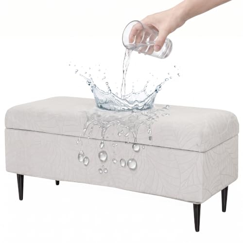 Image of FUANGUI Waterproof Ottoman Cover Slipcovers Rectangular Folding Stretch | Storage Bench Footrest Sofa Stool Covers Footstool Protector with Elastic Bottom, Removable Washable,Small