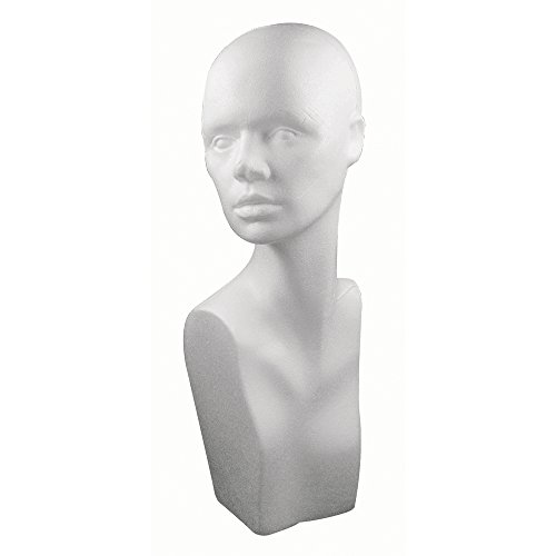 Rayher Tête de mannequin femme en polystyrène, blanc, 1 pce., 540X265X17cm, avec buste, perruques, lunettes, chapeaux, écouteurs, colliers, écharpes,...
