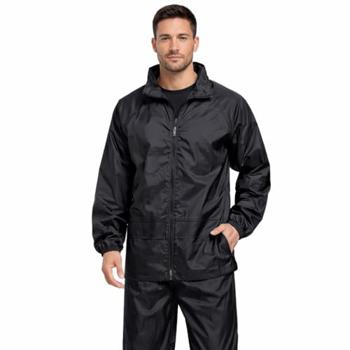 Image of Full Body Waterproof Raincoat Suit for Men | Hooded Jacket Pant Set | Black|SIZE-Large|