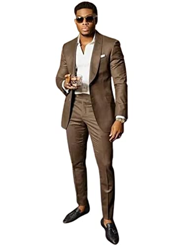 Men's Shawl Lapel Suit 2 Pieces Tuxedos Coffee Color Jacket and Pants Casual Party