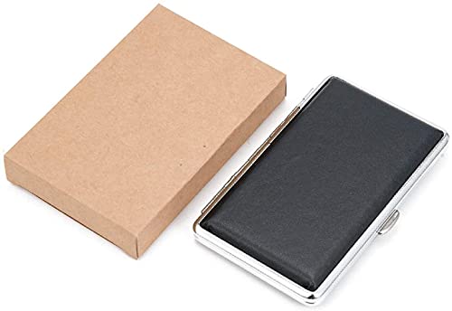 Black Leather Metal Cigarette Case Holds up to 14 Cigarettes 80 - 100's Cigarettes Double Sided Flip Open Pocket Father Day Gift Tobacco Cigarette New
