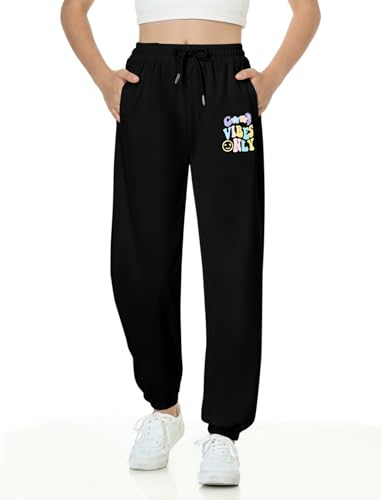 Image of EXARUS 3 Pack Girls Sweatpants Joggers Teen Sweat Pants Wide Leg | Tween Baggy Casual Preppy Pockets High Rise Elastic Waist School Sports Trendy Clothes Kids Youth Junior 6-14Y