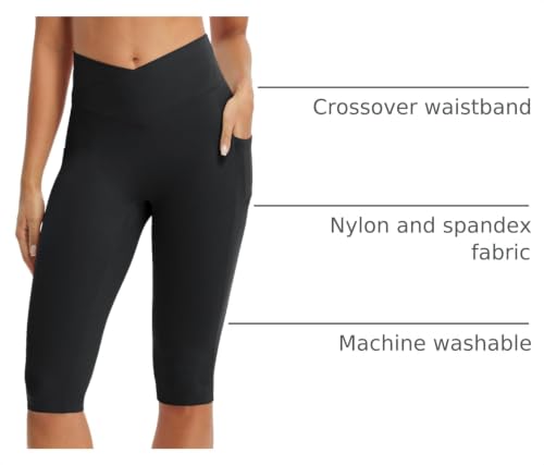 Image of baleaf Capri Leggings for Women Knee Length Yoga Workout Capirs Leggings with Pockets Tummy Control Stretch