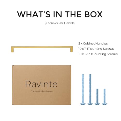Image of Ravinte Brushed Brass Solid Pulls Cabinet Handles 11-5 /16 Inch 5 Pack