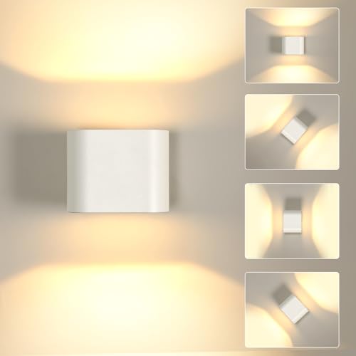 Comely Aplique pared Exterior/Interior, 14W Moderno Lámpara de Pared LED Impermeable IP65, 350° Orientable Luz de Pared para Jardin Terraza Garaje Dormitorio, Luz Cálida 3000K, Blanco