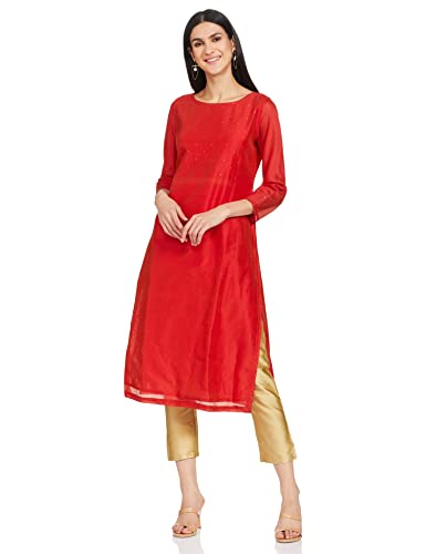 Image of Rangriti Gold Poly Cotton Slim Pants for Women