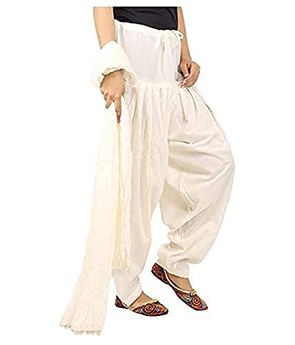 Image of Women's Loose fit Cotton semi Patiyala Salwar White