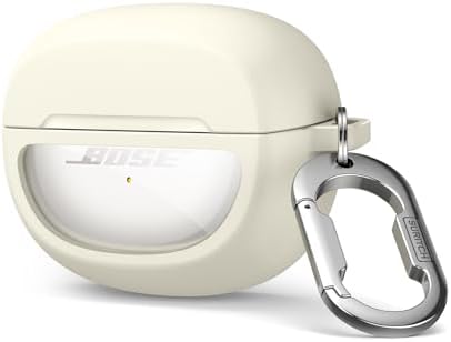 SURITCH Case for Bose Ultra Open Earbuds (2024), Shockproof TPU Protective Case with Carabiner and Keyring and Window with Transparent Logo (White)