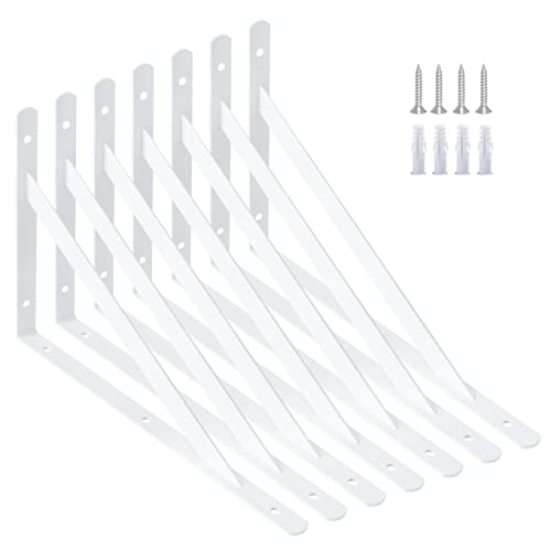 AddGrace Shelf Brackets 6 Pack Wall Mount Screws Including Heavy Duty Triangle Shelf Brackets Decorative Shelf Brackets (White) 10