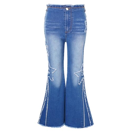 iiniim Little Kids Girls Vintage Blue Flared Jeans Denim Pants Skinny Strechy Bell-Bottom Trousers Casual Wear
