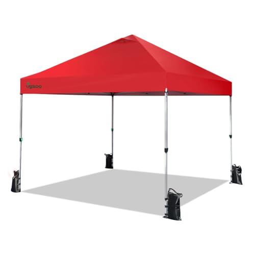 Image of Ugaoo 10x10 Pop-Up Gazebo /Canopy- Tent with One Push Setup | Easy Outdoor Sun Shade for Events, Parties, Camping | Gazebo with STO-N-Go Cover Bag | Silver Coated Top (Red)