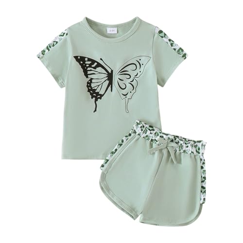 Image of Toddler Girl Clothes Kids Summer Outfits Short Sleeve Leopard-Print T-Shirt and Shorts 2 Piece Set 2-8 Years