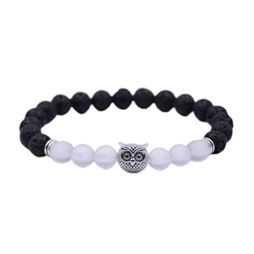 Bracelet en pierre naturelle volcanique et perles de cristal givré élastique
