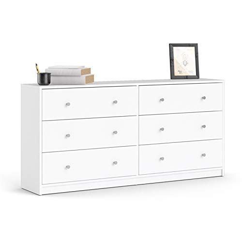 Pemberly Row Contemporary 6 Drawer Double Dresser In White, 12.46" L X 56.34" W X 26.89" H #TOP6