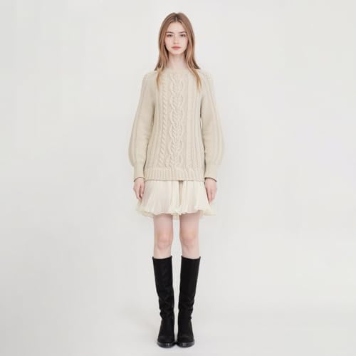Women Crewneck Cable Knit Sweater Mini Dress, 2026 New Sweater Dress with Pleated Skirt, Twofer Dress for Women3