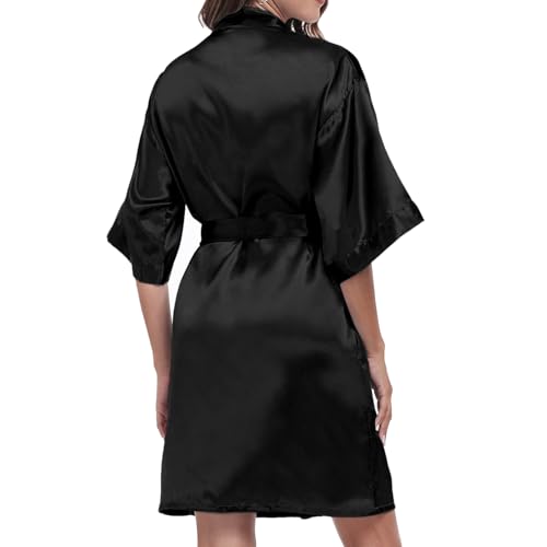 Women's Satin Robe Short Silky Bathrobes Bridesmaid Bride Wedding Party Robes Sexy Kimono Sleepwear with Pockets4