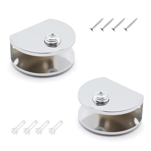 FINELYCR 2 pièces Support Etagere Verre Grand Demi-Cercle, Alliage de Zinc Pince de Fixation pour Verre, Réglable Clips de Fixation pour Vitre, Muraux Pinces...