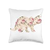 DinoWorks Floral Rose Pattern Print Dino Trike Silhouette Throw Pillow, 16x16, Multicolor