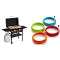 Blackstone 1883 Gas Hood & Side Shelves Heavy Duty Flat Top Griddle Grill Station for Kitchen, Camping, Outdoor, Tailgating, Countertop 28 inch Black & Emoly Silicone Egg Ring, Egg Rings