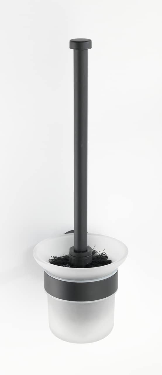 WENKO Bosio Toilet Brush Holder, Stainless steel, matt, 35 x 14 x 10 cm, Black - Image 3