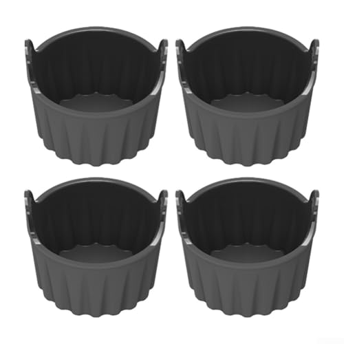 Dolvitrny Juego de moldes de silicona para freidora de aire, 4 piezas antiadherentes para hornear huevos, magdalenas, cupcakes, pudines y tartas, utensilios reutilizables de grado alimenticio (gris)