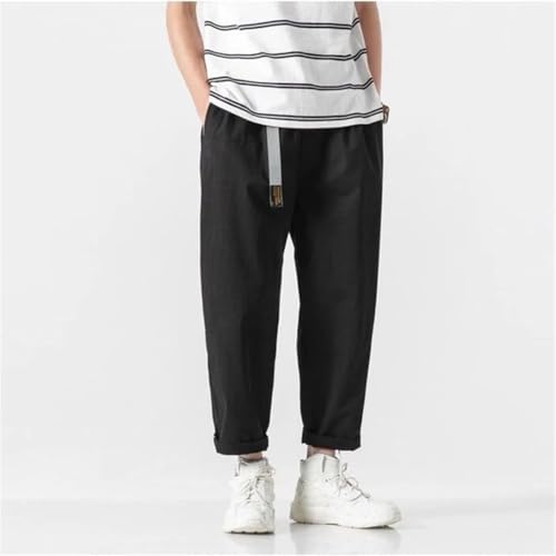 Men Cotton Casual Summer Pants with Belt Straight Baggy Ankle-Length Cargo Trousers Wide Leg Sweatpants3